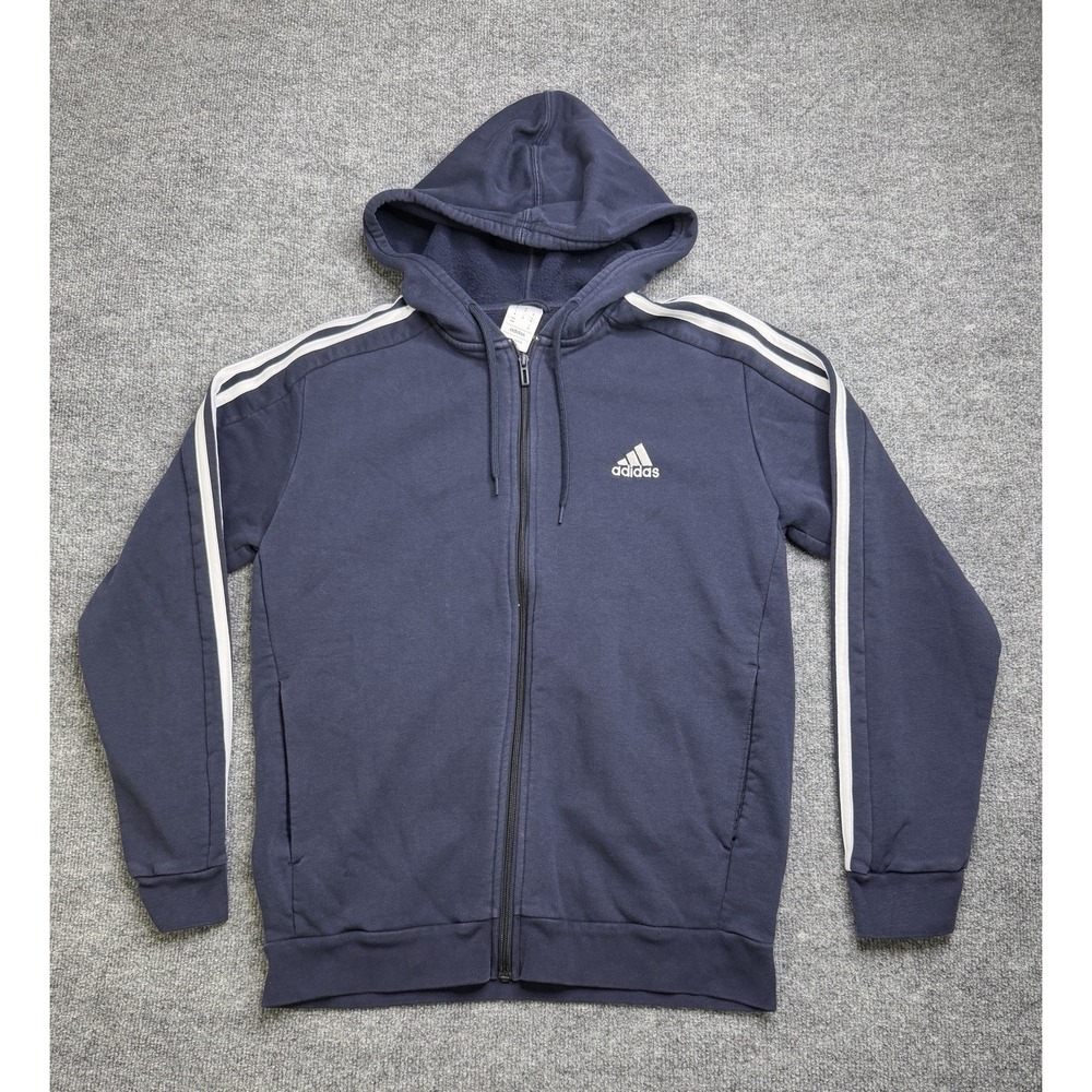Adidas Sweatshirt Men Medium Blue Zip Up Athletic Hoodie Gym Train Logo Sweater